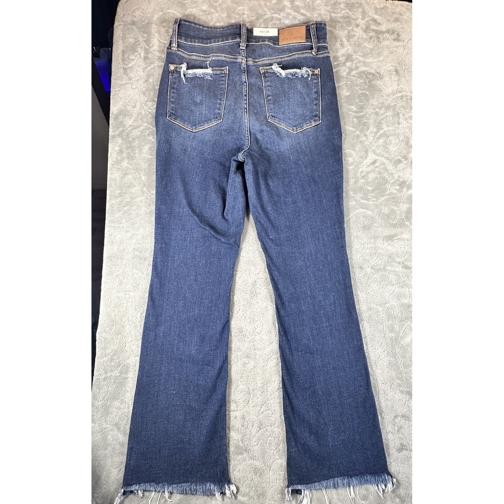 Judy Blue Boot Cut Jeans 13/31 Blue Distressed Mid Rise Frayed Hem Double Button - Picture 4 of 12